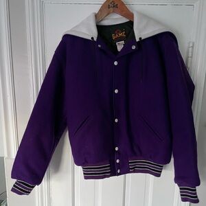 The Game Men’s Small Purple and White Hooded Varsity Jacket New With Tags B5